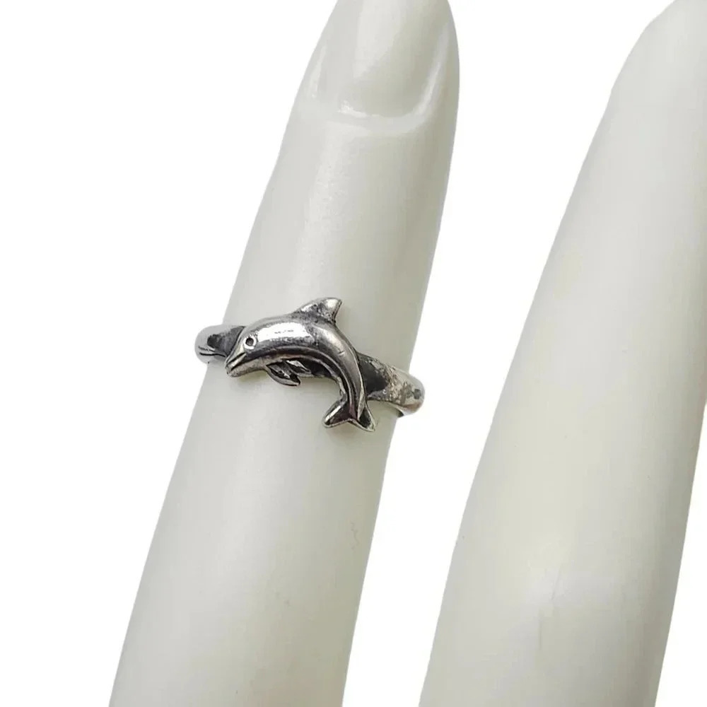 925 Sterling Silver Dolphin Handmade Band Ring Size 3 Vintage